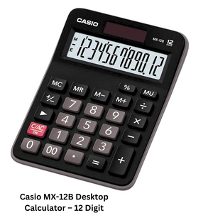 Casio MX-12B Desktop Calculator with 12-digit display and basic arithmetic functions for home and office use