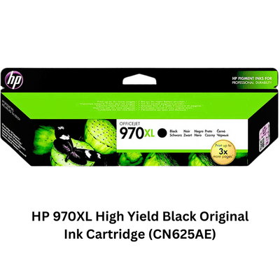 HP 970XL High Yield Black Original Ink Cartridge (CN625AE) - Genuine HP ink cartridge offering high-capacity printing and reliable performance for professional-quality documents