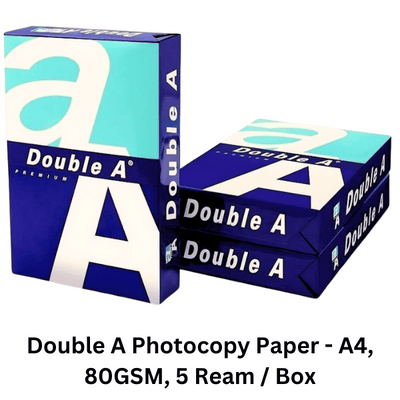 Double A Paper A4, 80 GSM, 5 Ream Pack - High-quality, reliable printing paper suitable for various applications in offices and homes