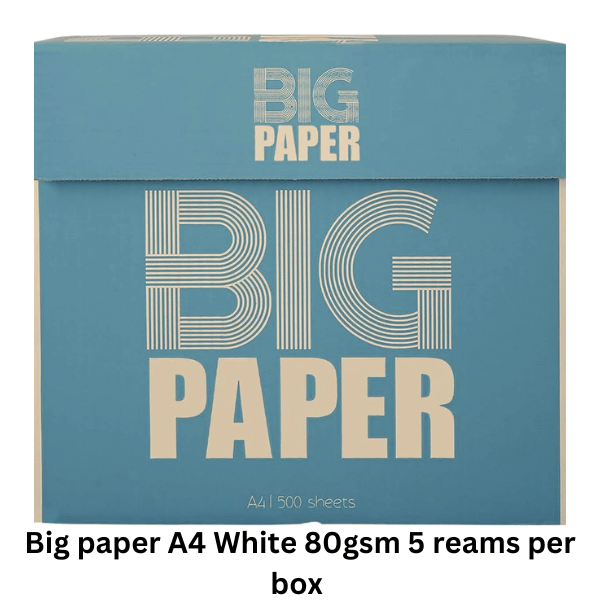 Big paper A4 White 80gsm 5ream par box - YOUTOO TRADING  A4 white paper, 80gsm, packaged in 5 reams per box