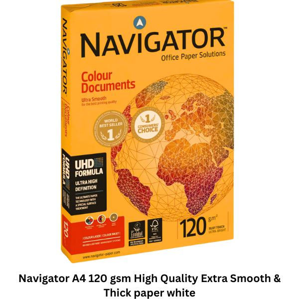 Experience superior quality printing with Navigator A4 120 gsm Extra Smooth & Thick White Paper. Designed for exceptional performance, this high-quality paper features a smooth texture and thick construction, ensuring optimal printing results
