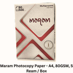 Maram photocopy paper, A4 size, 80GSM, 5 reams per box