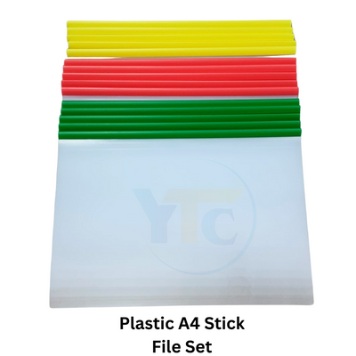 Plastic A4 Stick File Set - A set of plastic stick files for organizing A4-sized documents.