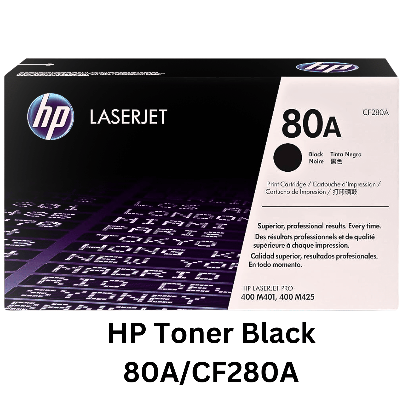 HP Toner Black 80A/CF280A - High-quality black toner cartridge for consistent and sharp text and graphics printing