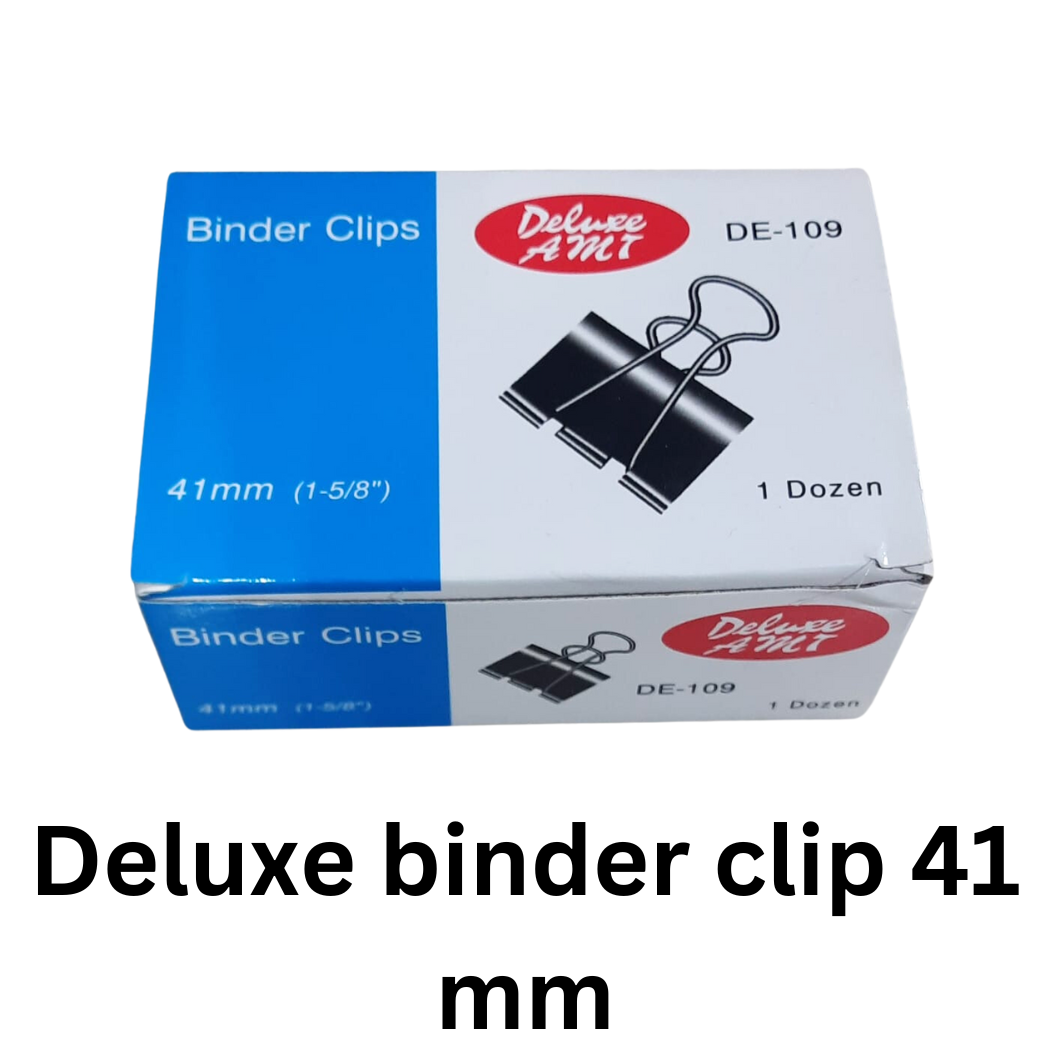 Deluxe Binder Clip 41mm - A pack of 12 sturdy metal binder clips, each measuring 41mm in width, ideal for keeping documents organized.