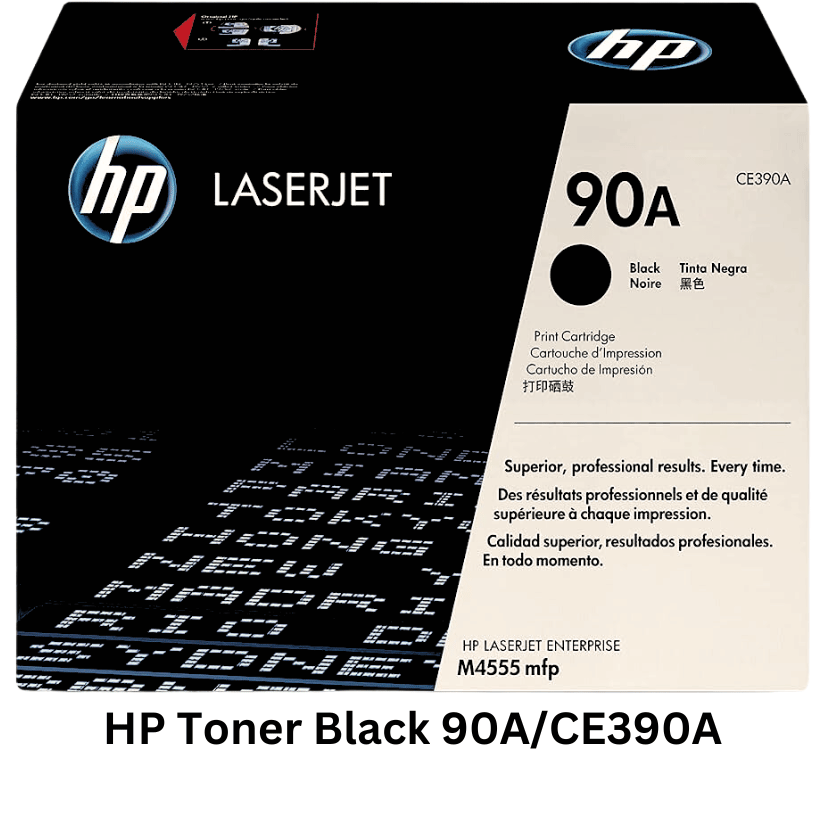 A black HP toner cartridge, specifically designed for printing professional-quality black and white documents with crisp and clear text.