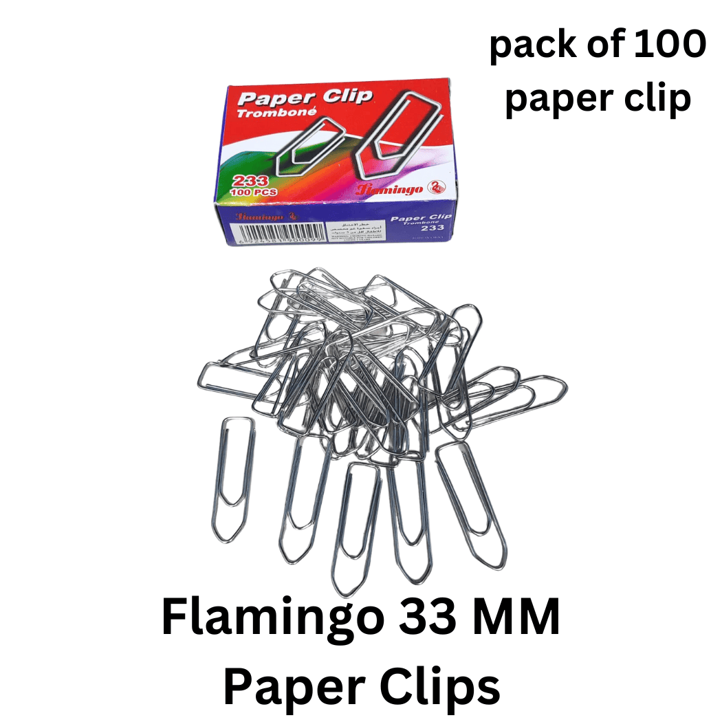 Flamingo 33mm Paper Clips (Pack of 100) - Silver, metal paper clips for office or personal use