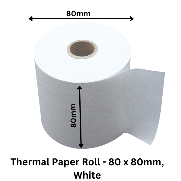 Thermal Roll 80 x 80 mm, White - High-quality thermal paper roll suitable for use in various point-of-sale systems and receipt printers. Ideal for businesses in Qatar looking for reliable transaction documentation.