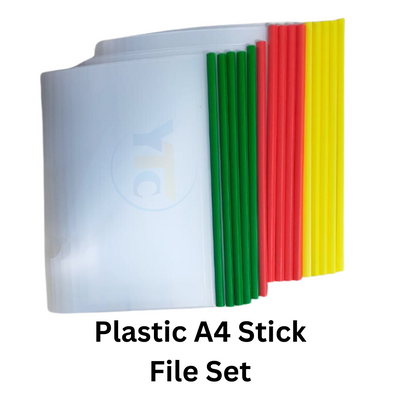 Plastic A4 Stick File Set - A set of plastic stick files for organizing A4-sized documents.