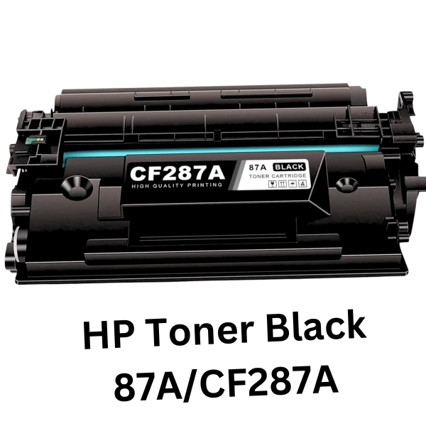 A black HP toner cartridge, model 87A/CF287A, designed for high-volume printing, ensuring crisp and professional black text and graphics