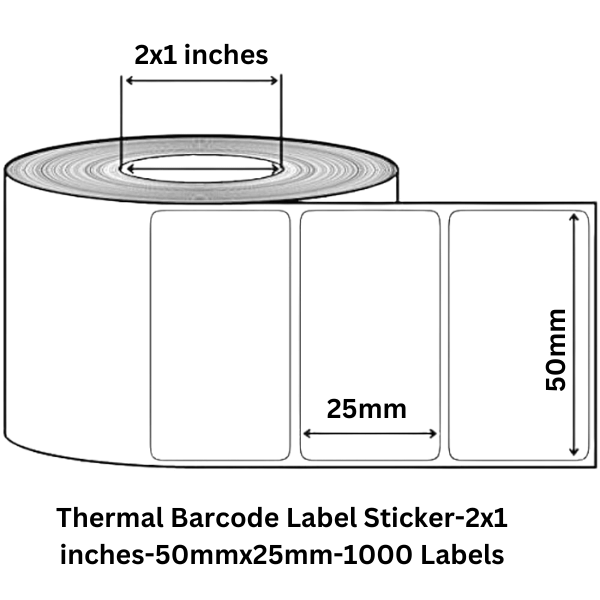 Thermal Barcode Label Sticker-2x1 inches-50mmx25mm-1000 Labels