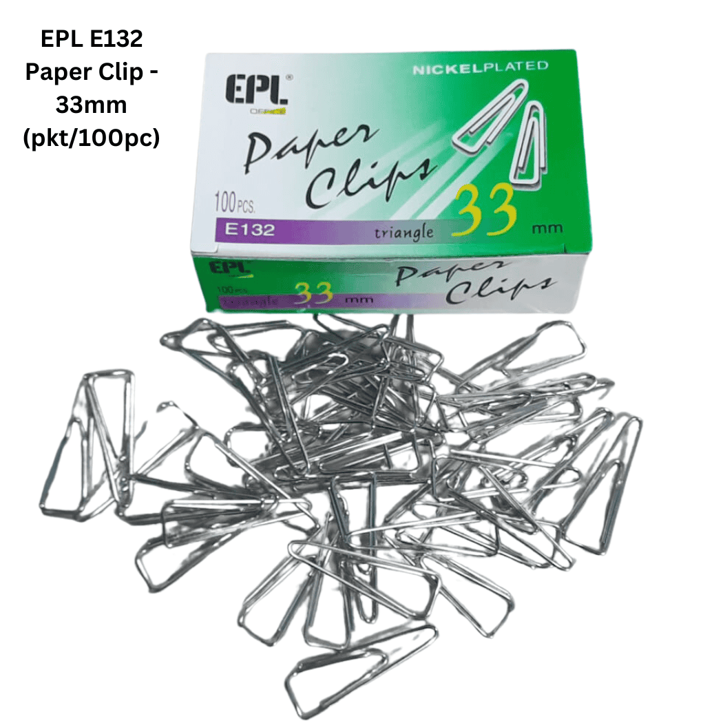 EPL E132 Paper Clip - 33mm (pkt/100pc) - Pack of 100 paper clips by EPL, each measuring 33mm in length.