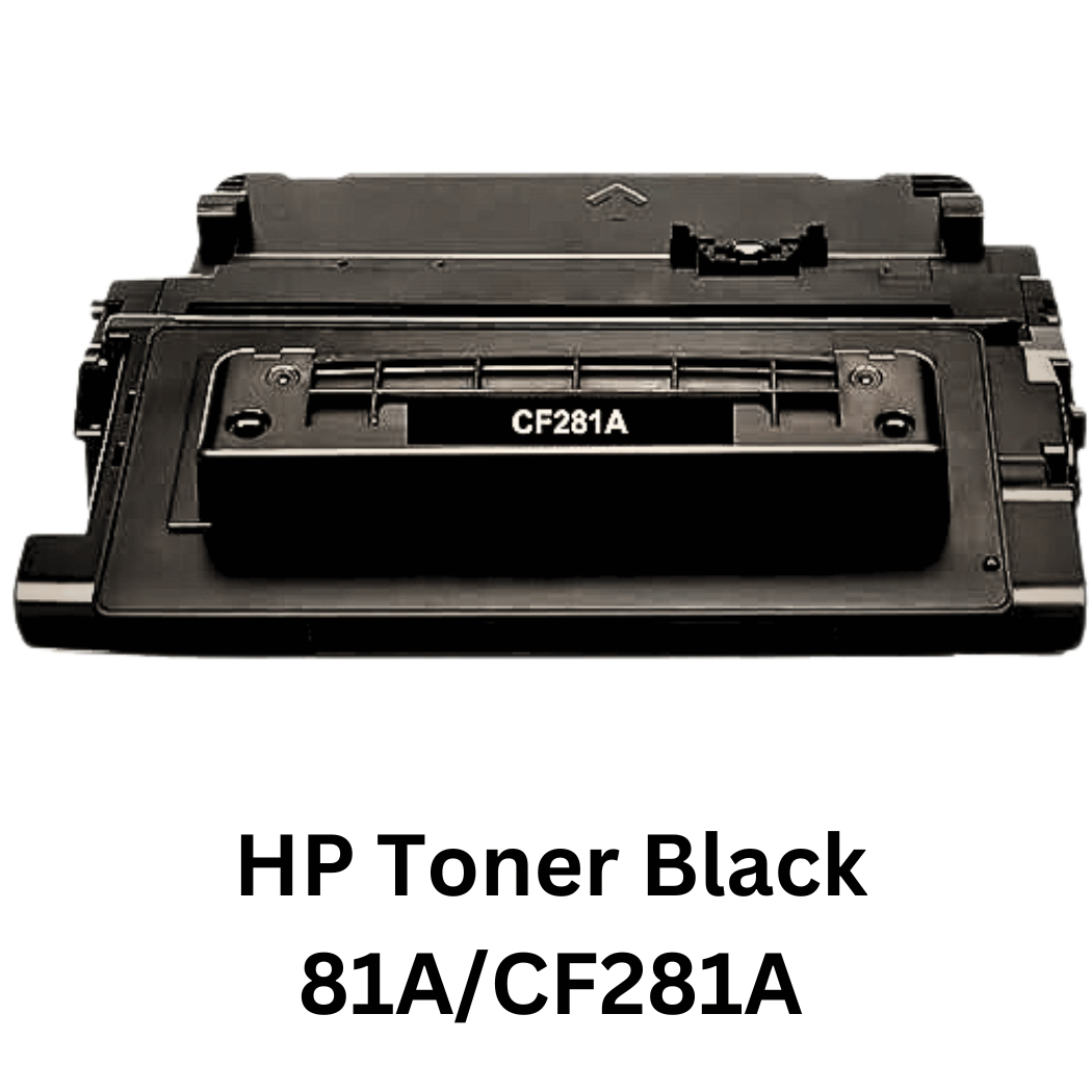 A black HP toner cartridge, model 81A/CF281A, delivering reliable performance and high-quality black prints for professional documents.