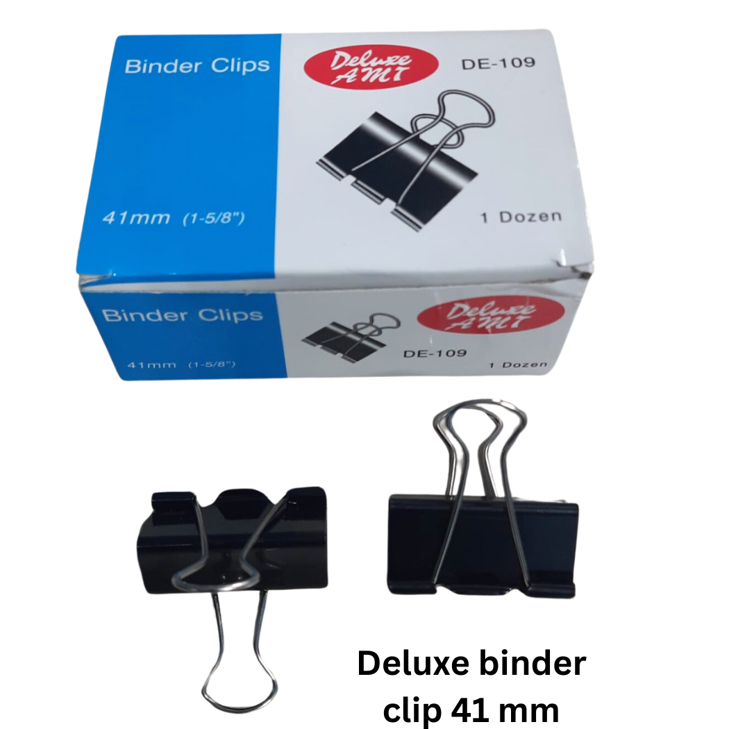 Deluxe Binder Clip 41mm - A pack of 12 sturdy metal binder clips, each measuring 41mm in width, ideal for keeping documents organized.