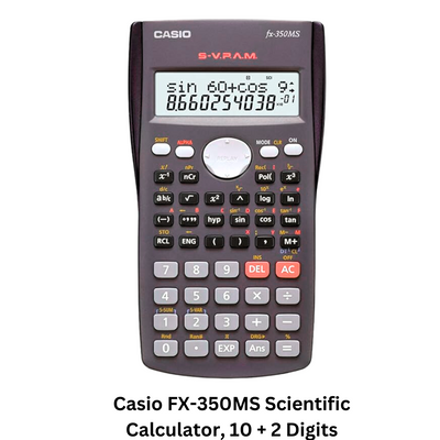 Casio FX-350MS Scientific Calculator with 10 + 2 digits for precise mathematical calculations. Ideal for students and professionals.