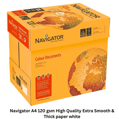 Experience superior quality printing with Navigator A4 120 gsm Extra Smooth & Thick White Paper. Designed for exceptional performance, this high-quality paper features a smooth texture and thick construction, ensuring optimal printing results