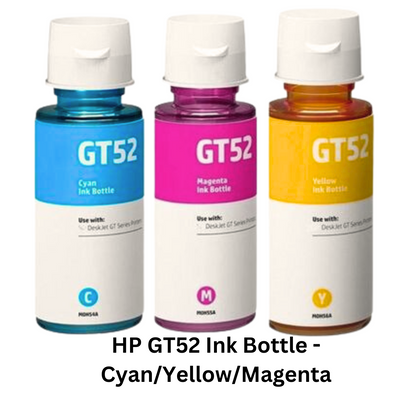 HP GT52 Ink Bottle - Cyan/Yellow/Magenta - Genuine HP ink bottles for vibrant and long-lasting color prints
