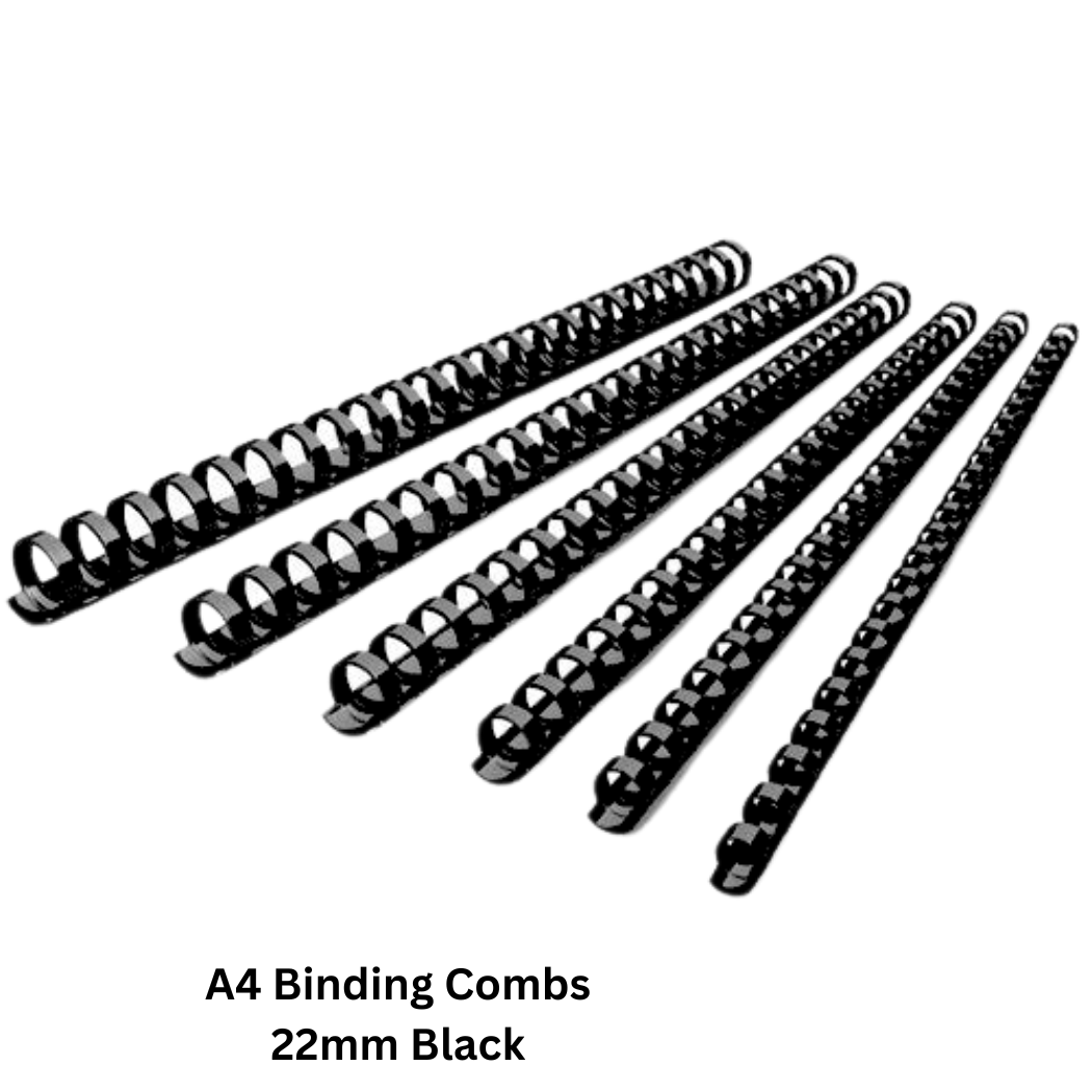 A4 Binding Combs 22mm Black - Pack of 50 PVC binding spiral combs for document organization
