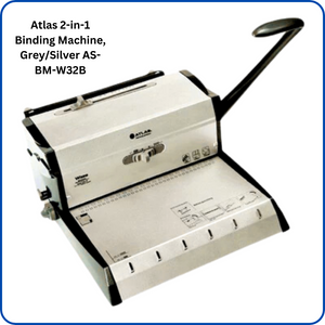 Image of the Atlas 2-in-1 Binding Machine in Grey/Silver (Model: AS-BM-W32B), a versatile binding solution for offices, schools, and businesses, offering both wire binding and comb binding capabilities