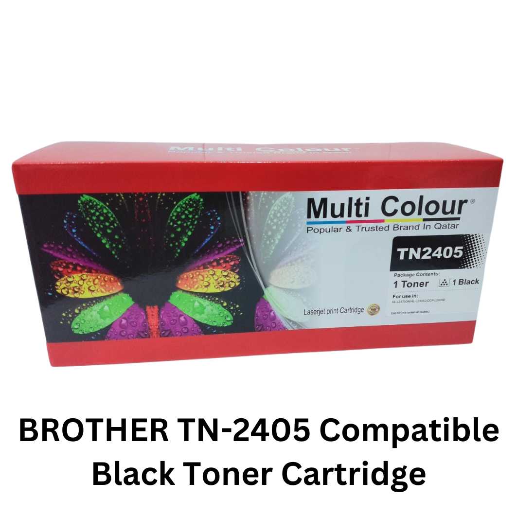 Image of a Brother TN-2405 Compatible Black Toner Cartridge, suitable for Brother laser printers, with clear labeling and packaging