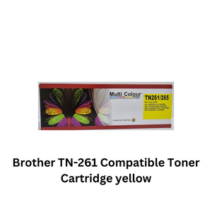 Image of a Brother TN-261 Compatible Toner Cartridge set including TN-261BK, TN-261C, TN-261Y, TN-261M, suitable for Brother laser printers, with clear packaging and labeling.