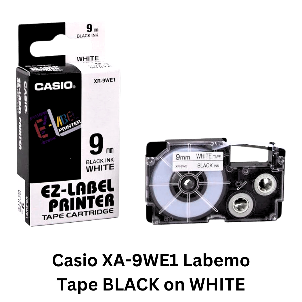 Photo of Casio XA-9WE1 Labemo Tape, Black on White