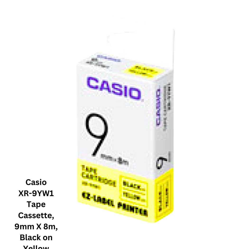 Photo of Casio XR-9YW1 Tape Cassette, 9mm X 8m, Black on Yellow