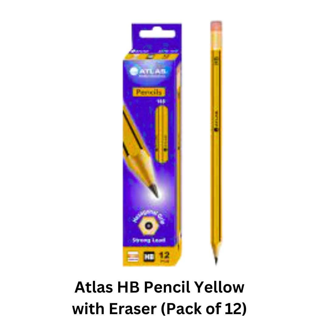 Atlas HB Pencil Yellow with Eraser (Pack of 12) - YOUTOO TRADING 