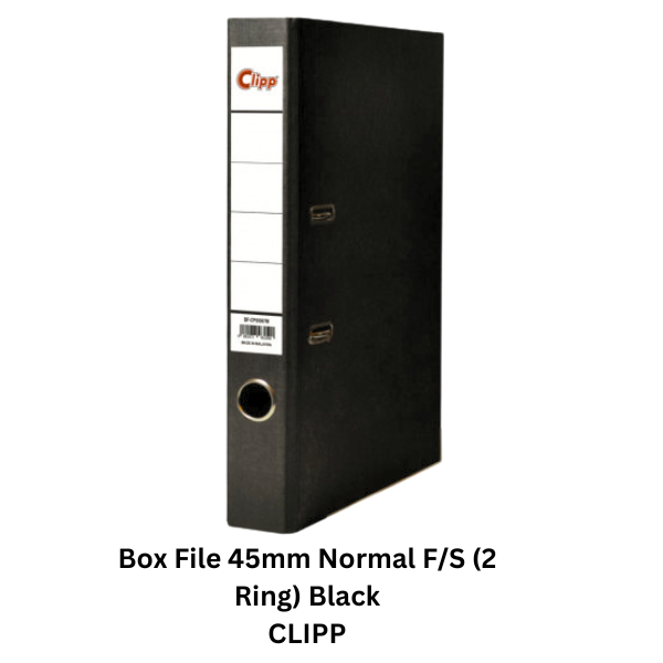Box File 45mm Normal F/S (2 Ring) Black Clipp