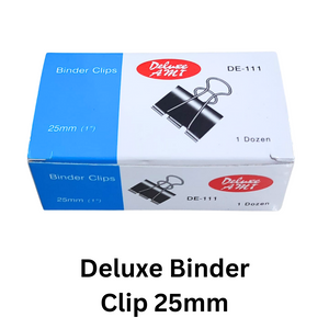 Deluxe Binder Clip 25mm - A pack of 12 sturdy and durable metal binder clips, each measuring 25mm in width.