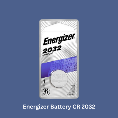 "Energizer CR 2032 battery - a small, round, silver coin-shaped battery with CR 2032 printed on it. Compatible with various electronic devices