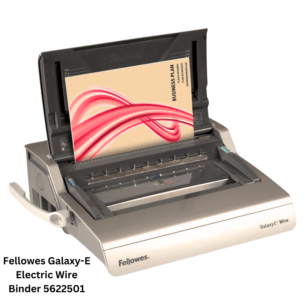 Image of the Fellowes Galaxy-E Electric Wire Binder 5622501, an electric wire binding machine ideal for efficient and convenient document binding tasks in busy office environments, offering high capacity and electric operation for effortless wire binding.