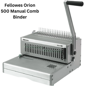 Image of the Fellowes Orion 500 Manual Comb Binder, a sturdy manual comb binding machine designed for efficient document binding in office environments, offering reliable binding for up to 500 sheets with user-friendly features.