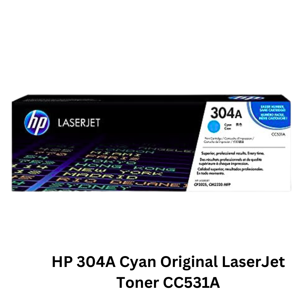 HP 304A Cyan Original LaserJet Toner Cartridge CC531A, ensuring vibrant color prints for professional quality documents and graphics