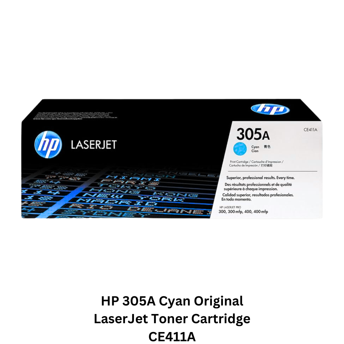 HP 305A Cyan Original LaserJet Toner Cartridge CE411A, providing consistent, vivid cyan prints for professional quality documents and graphics.