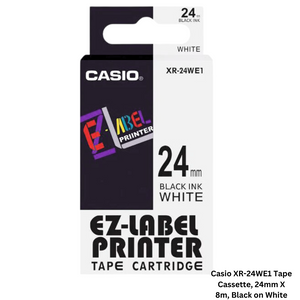 Image of Casio XR-24WE1 Tape Cassette, 24mm X 8m, Black on White
