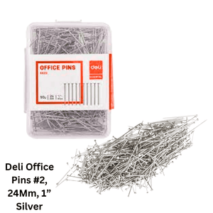 Deli Office Pins #2, 24mm (Pack of 100) - Silver metal pins for bulletin boards or cork boards.