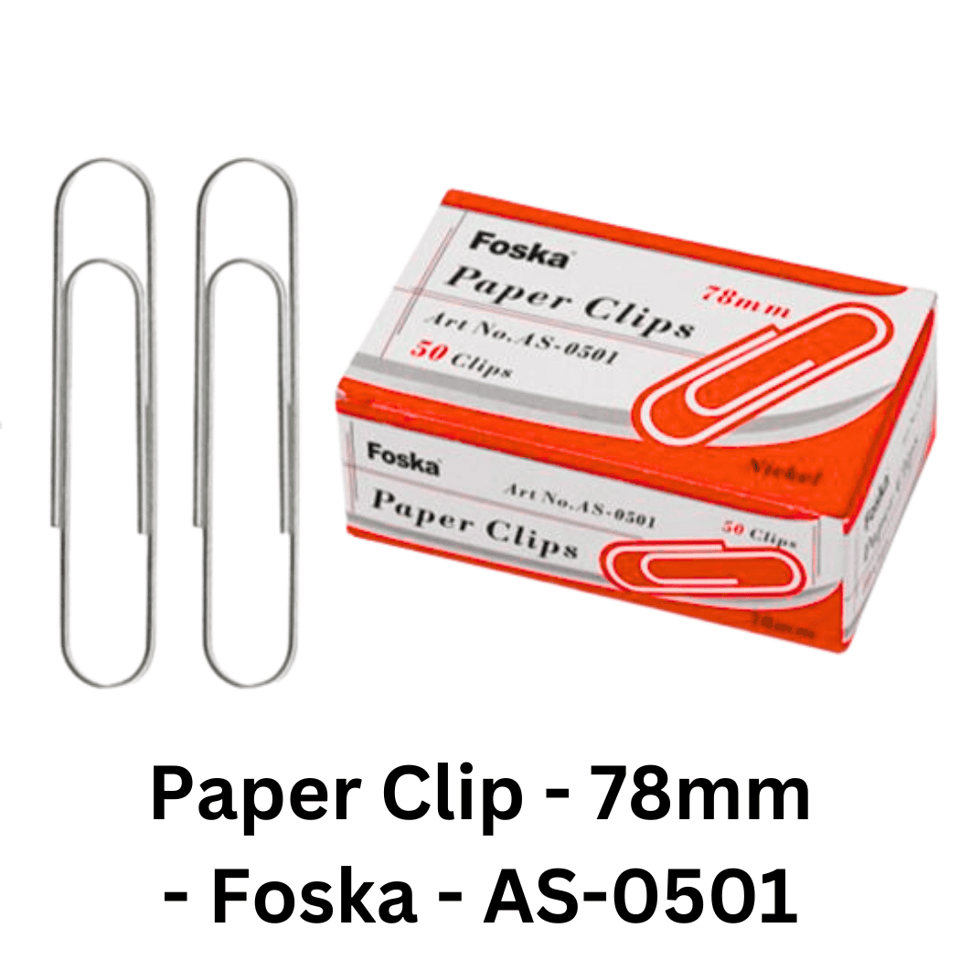 Paper Clip - 78mm - Foska - AS-0501 - Pack of 100 silver paper clips, each measuring 78mm in length.