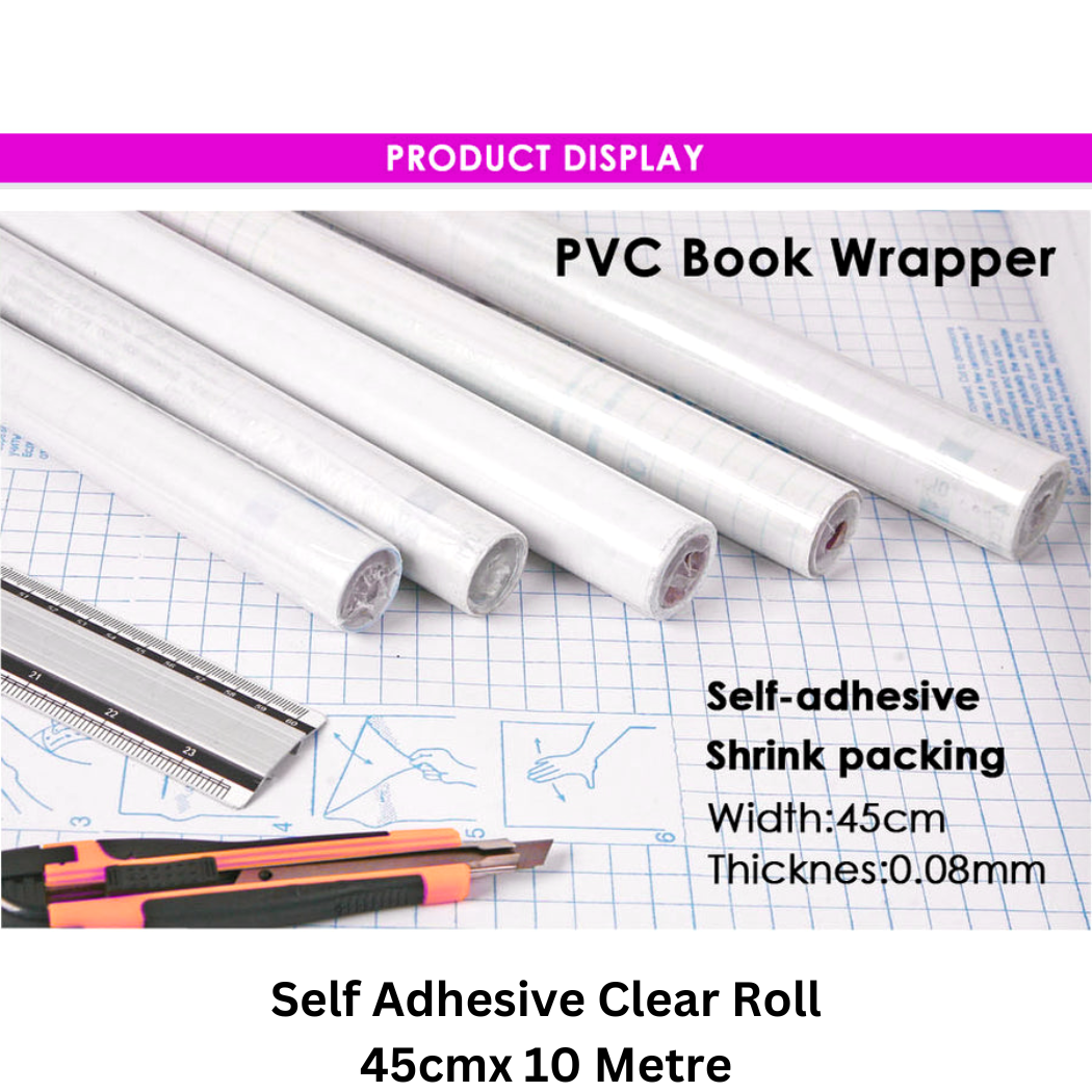  Image of the Self-Adhesive Clear Roll 45cm x 10 Metre, a versatile adhesive film ideal for crafting, wrapping, or covering surfaces, offering a secure and transparent bond for various projects and applications
