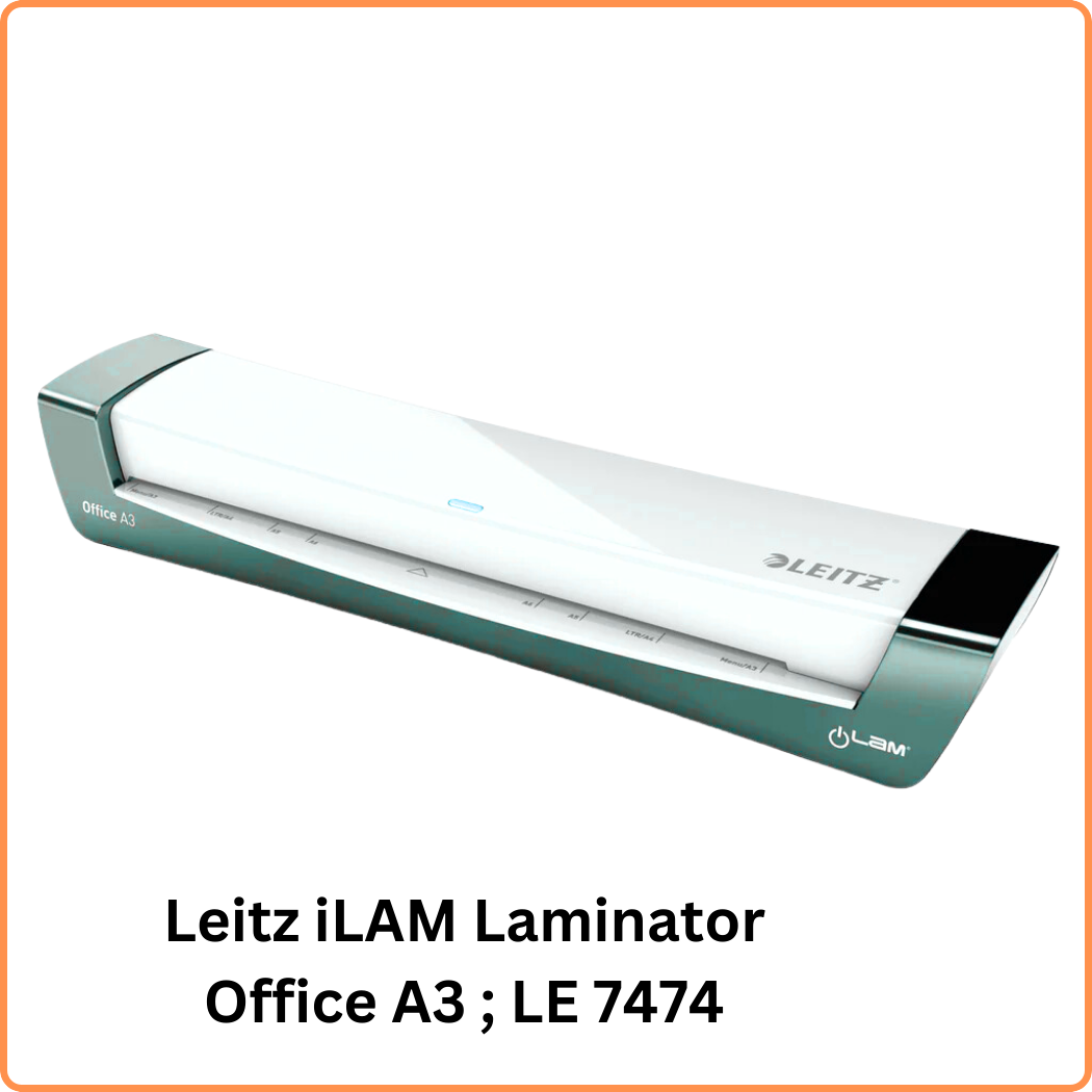 An image of the Leitz iLAM Office A3 Laminator (LE 7474), showcasing its sleek design and A3 laminating capabilities